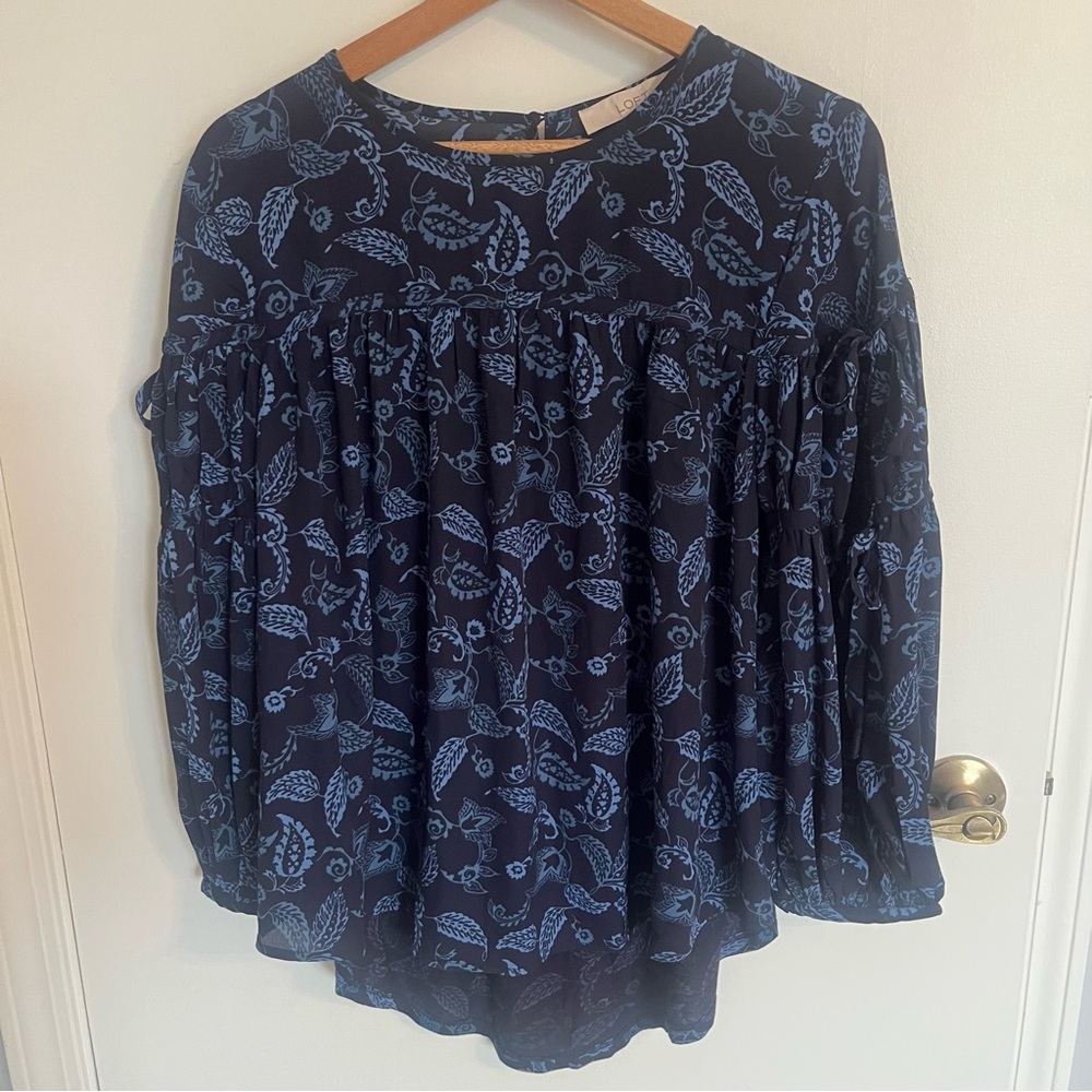 LOFT Blue Paisley Long Sleeve Flowy Blouse